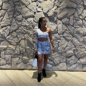Marble Mesh Mini Dress White/Black